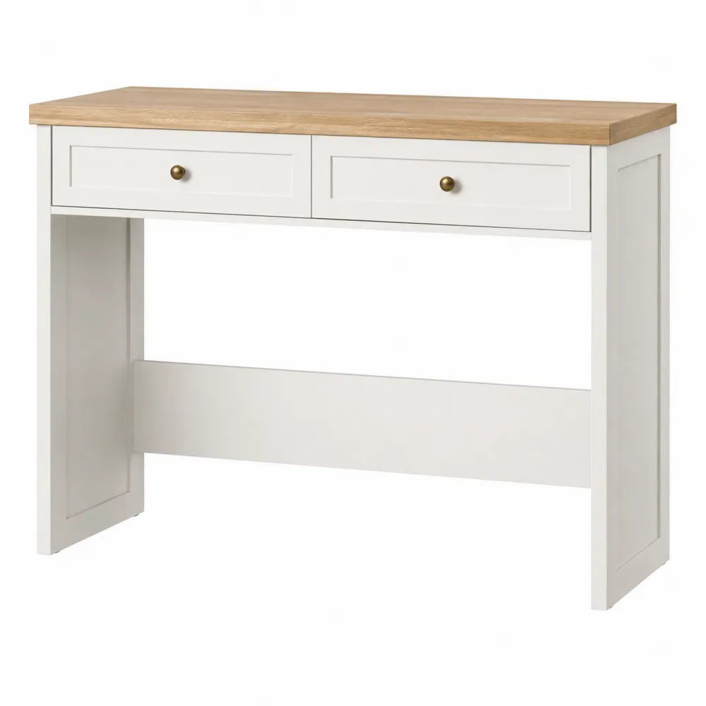 White and Natural Wood Desk with Two Drawers