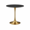 Round Black Marble Dining Table with Brass Base