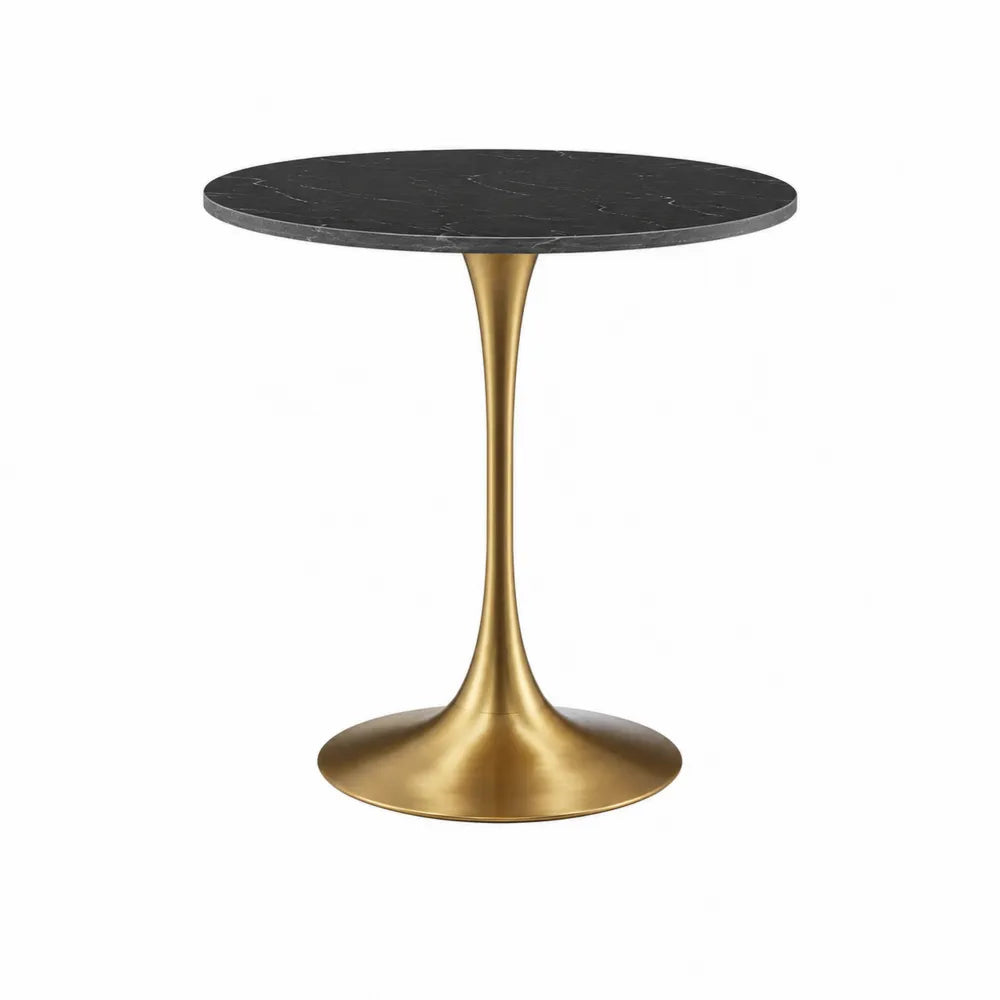 Round Black Marble Dining Table with Brass Base
