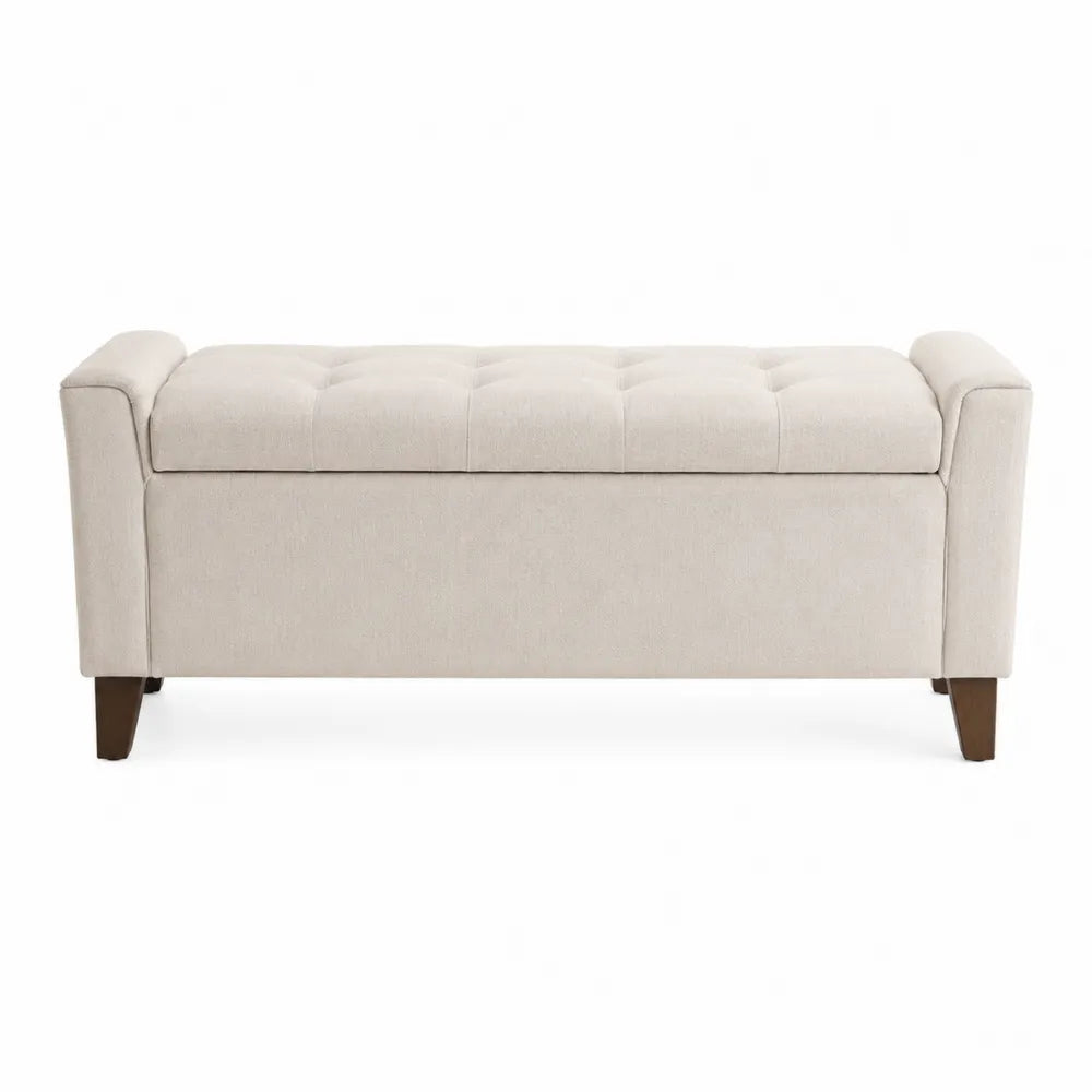 Wooden Leg Upholstered Polyester Storage Bench 120cm